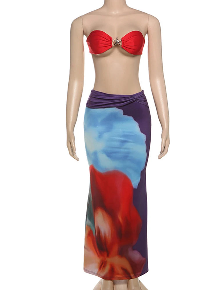 Two Piece Beach Cover Up Top & Maxi Skirt