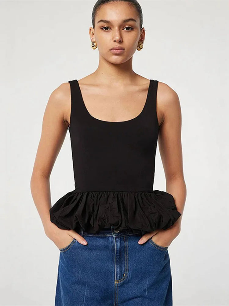 Drapped Frill Patchwork Tank Top 