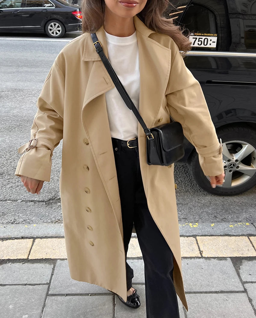 Double-Breasted Long Trench Coat