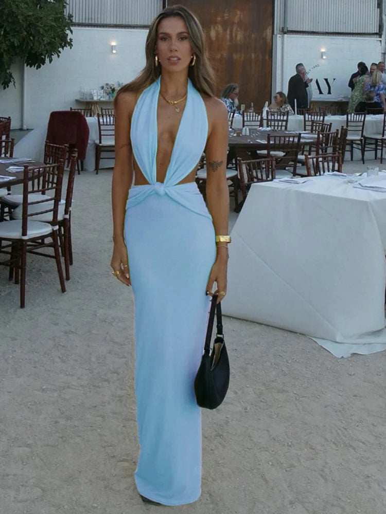 Elegant Backless Halter Bodycon Maxi Dress