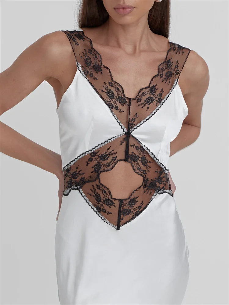 Backless Slip Maxi Dress With Lace