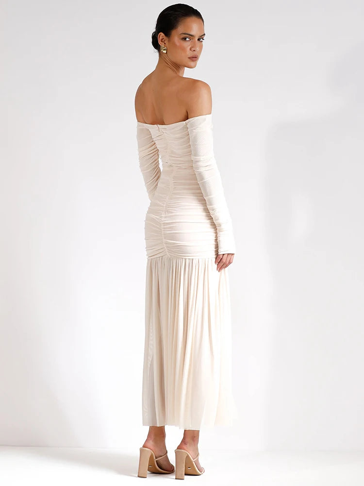 Off-shoulder Strapless Ruched Maxi Dress