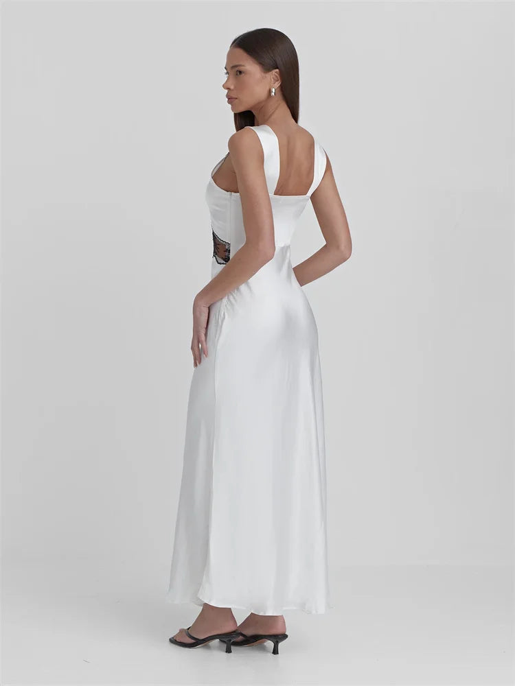 Backless Slip Maxi Dress With Lace