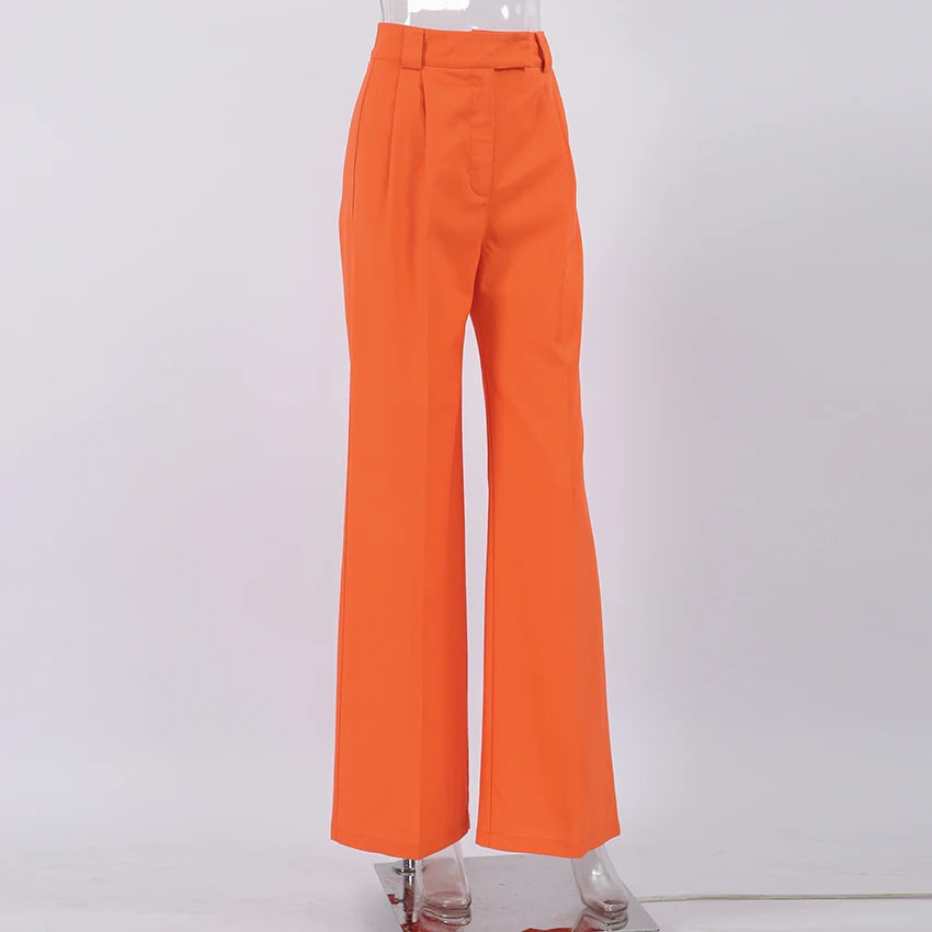 Elegant Orange High Waist Pants Pleated Wide Legs Cotton Linen