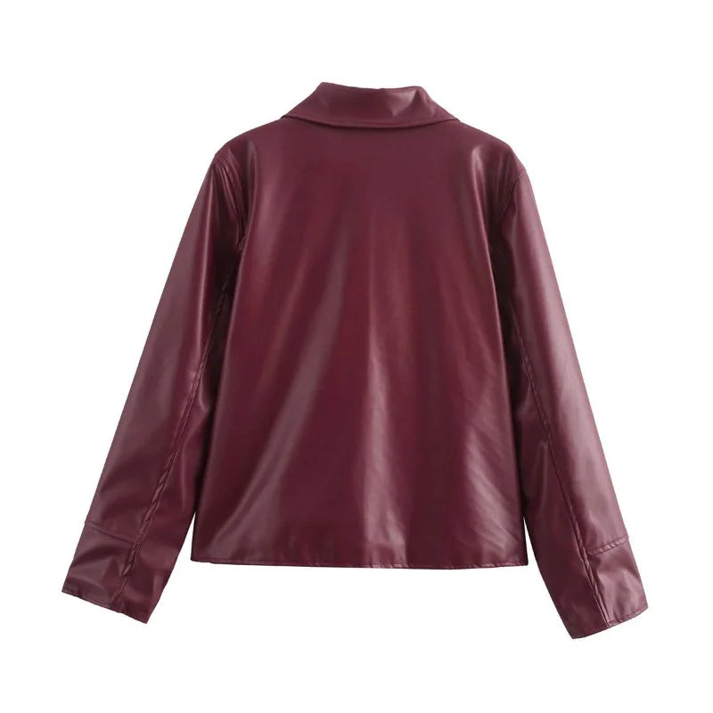 Red Wine Oversized Leather Jacket