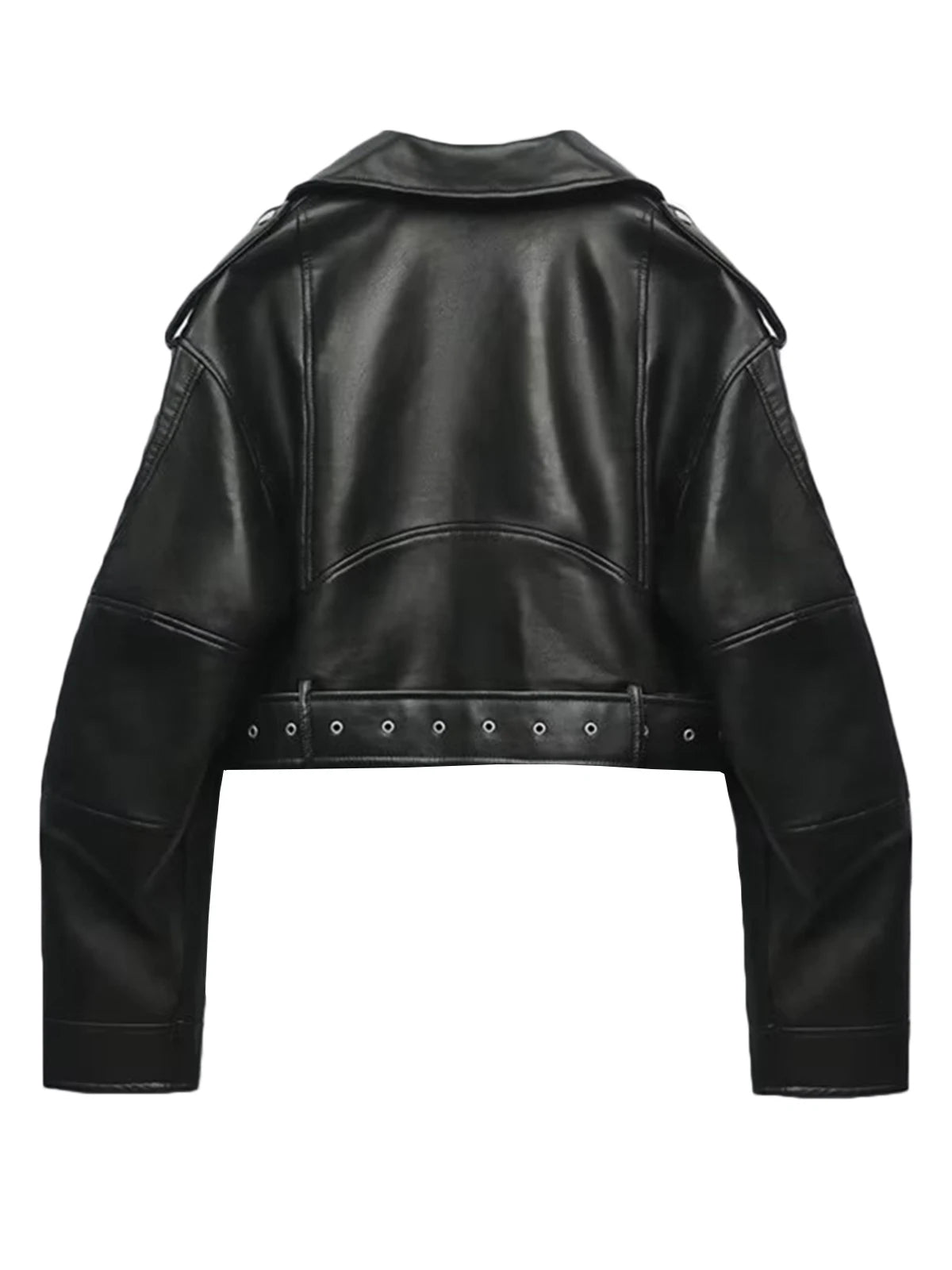 Faux Leather Oversized Cropped Biker Jacket