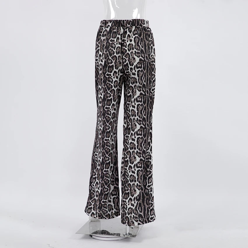 Leopard Print Wide Leg Flowy Pants