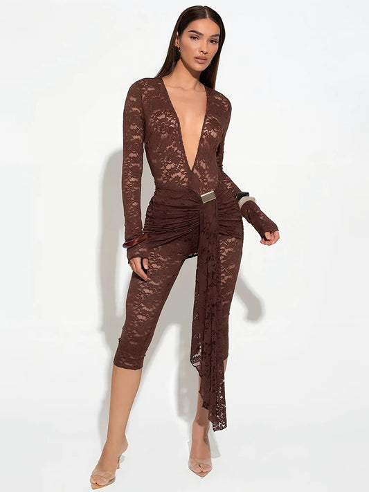 Lace Draped Ruched Jumpsuit