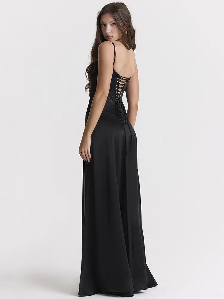 Lace-up Satin Maxi Dress