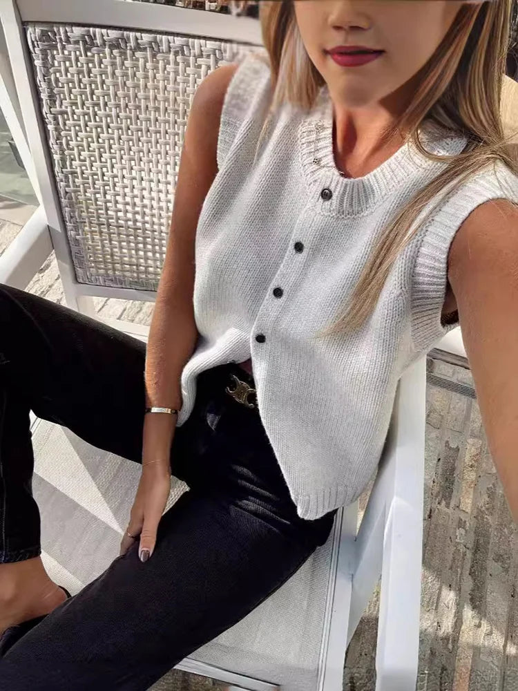 Knitted Vest Top Casual Single-Breasted Knitwear