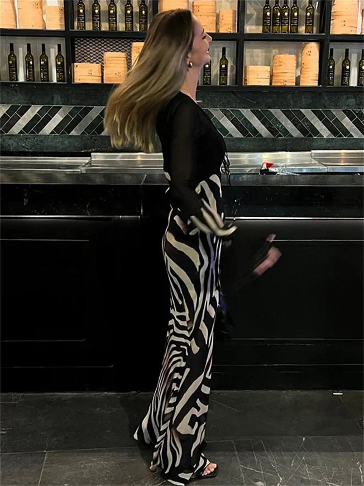 Zebra Stripes Long Maxi Dress