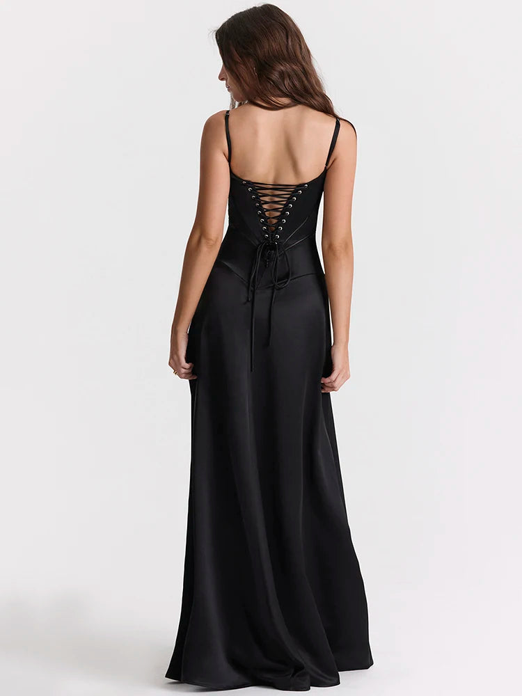 Lace-up Satin Maxi Dress