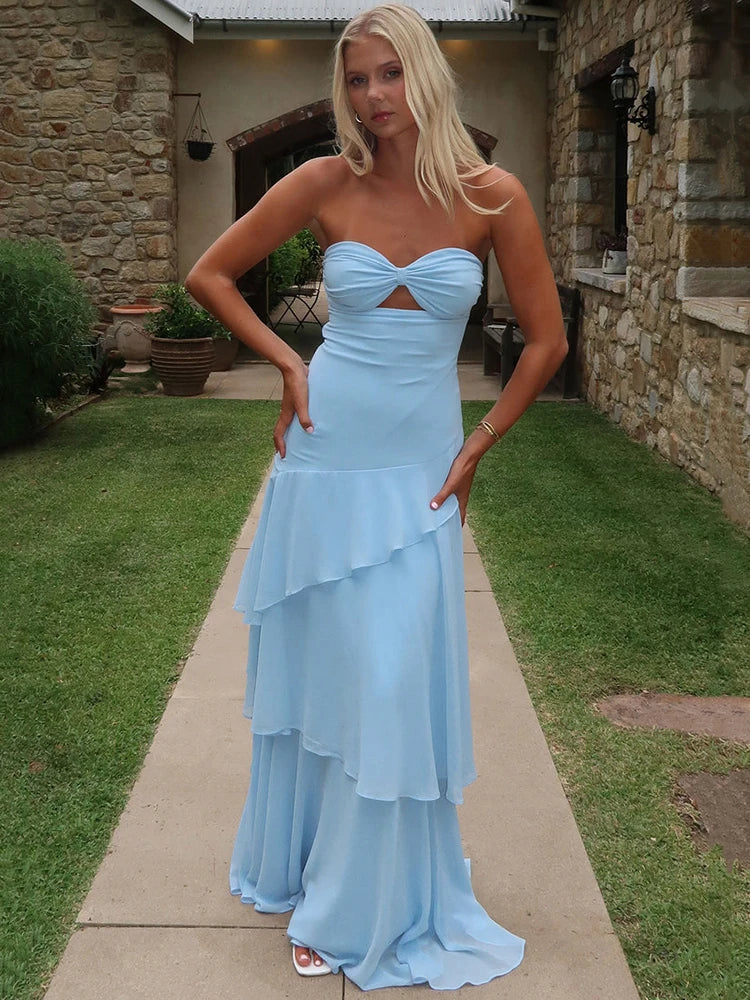 Off-shoulder Strapless Ruffled  Maxi Dress