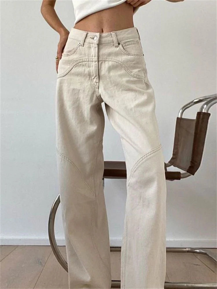 High Waist Pants Straight Leg Denim Trousers