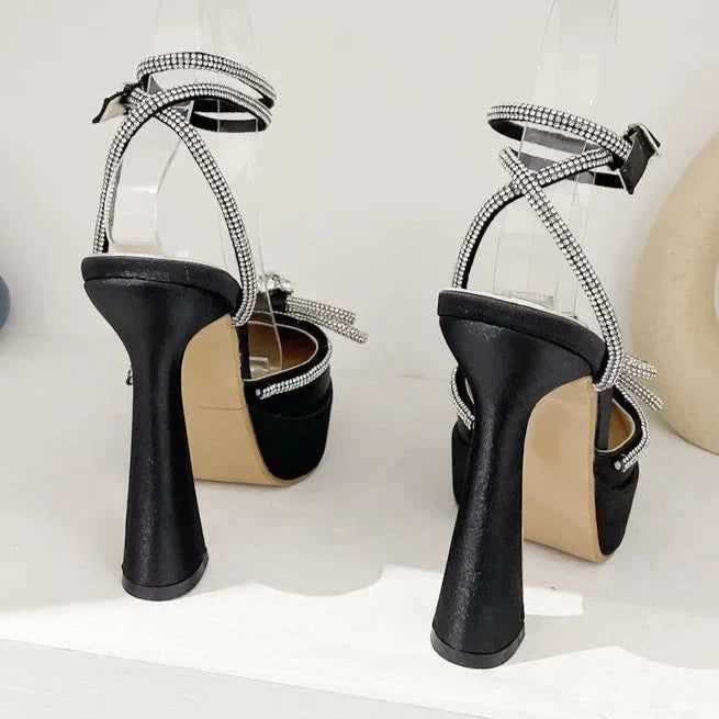 Bowknot Party Pumps Pointed Toe Platform Heel Shoes