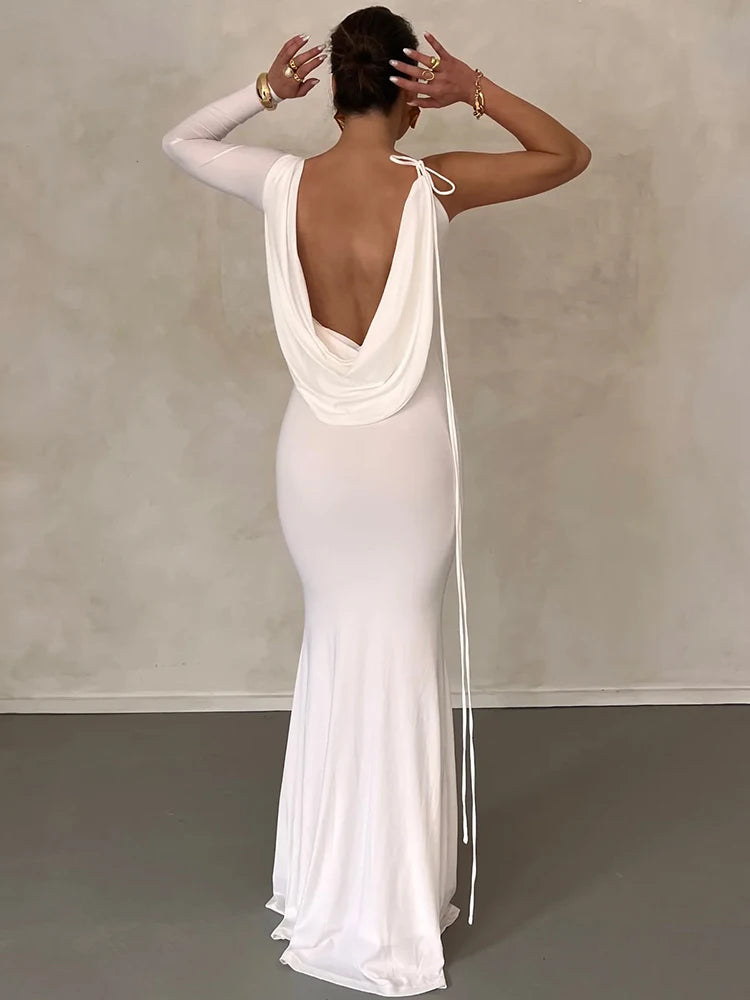 Assymmetric One-Shoulder Long Sleeve  Maxi Dress