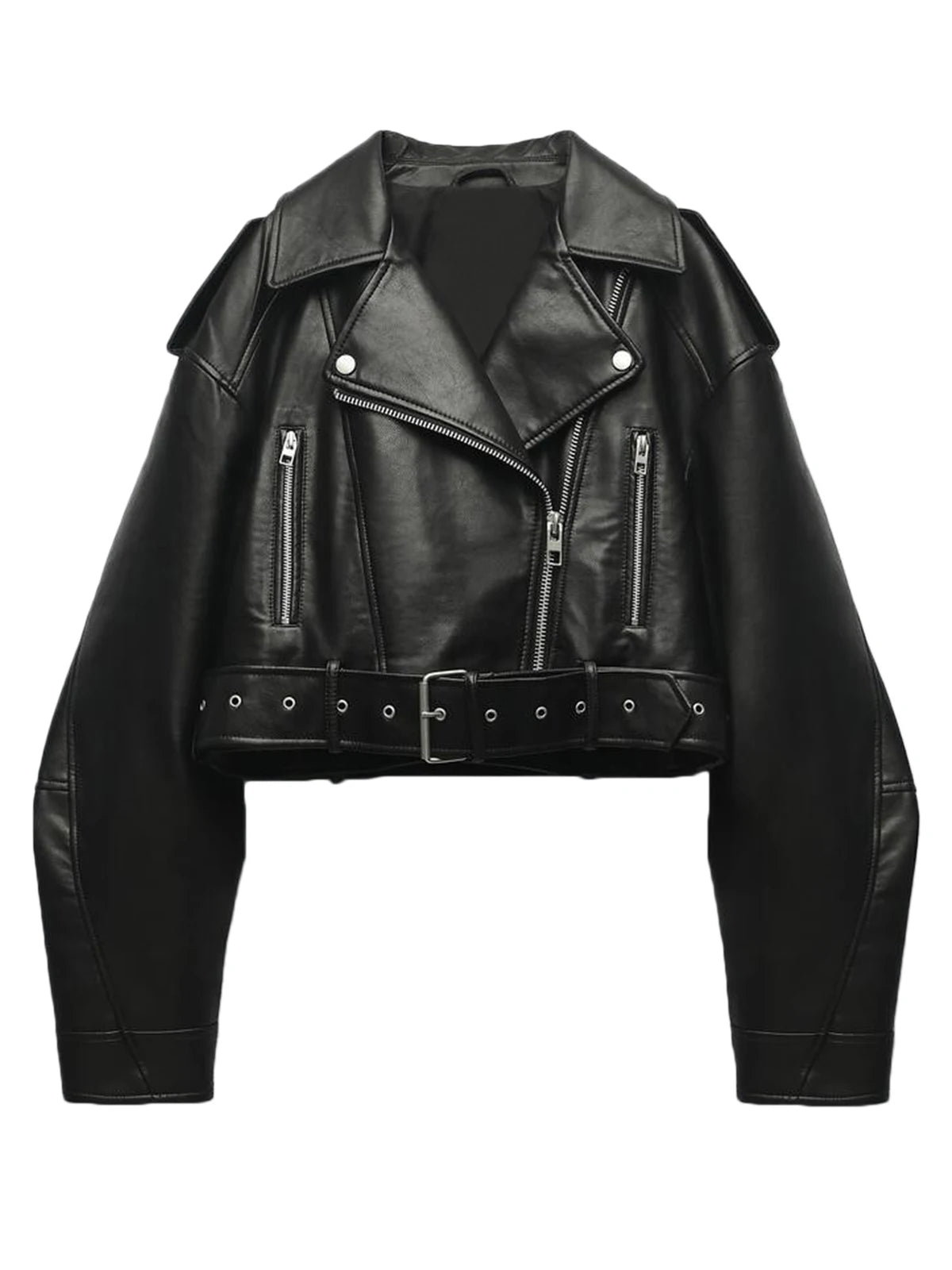 Faux Leather Oversized Cropped Biker Jacket