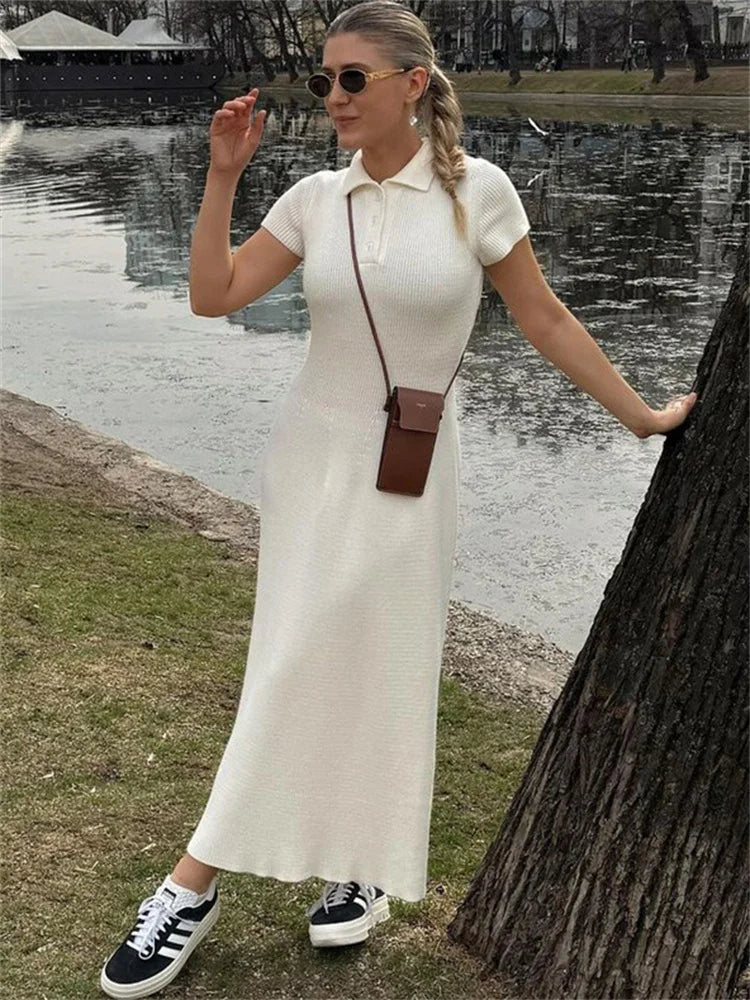 Polo Neck Knit Maxi Dress