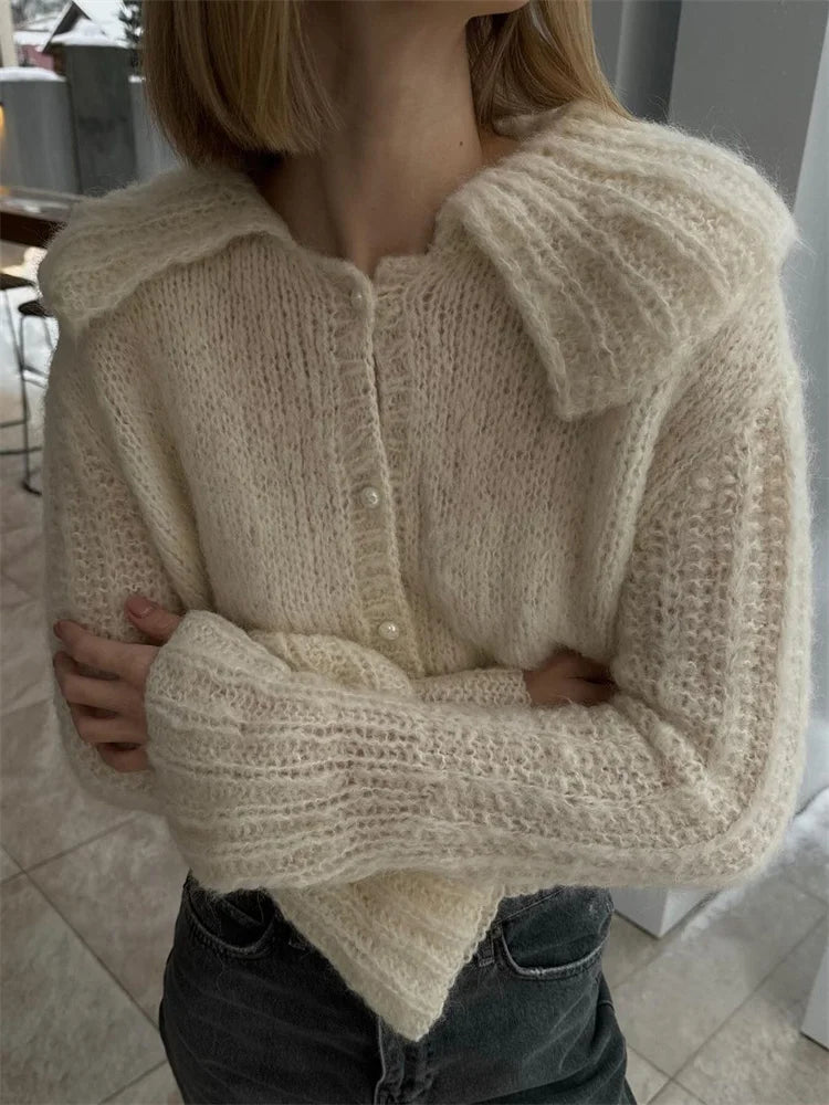 Sweater Cardigan Casual Long Sleeve Pleated