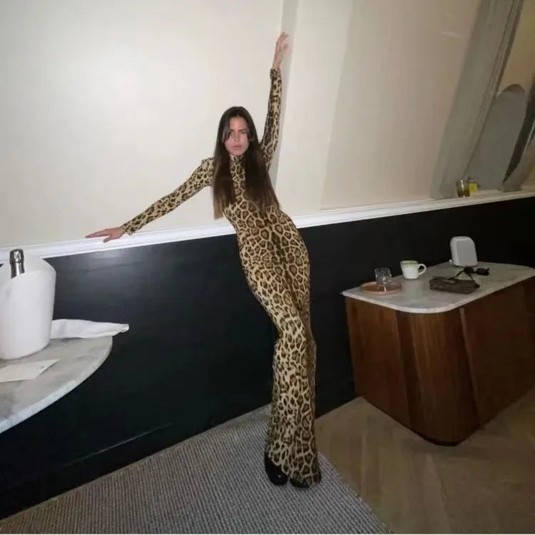 Leopard Long Sleeve Jersey Dress