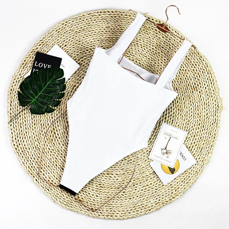 Contrast Square Neckline Bathing Suit