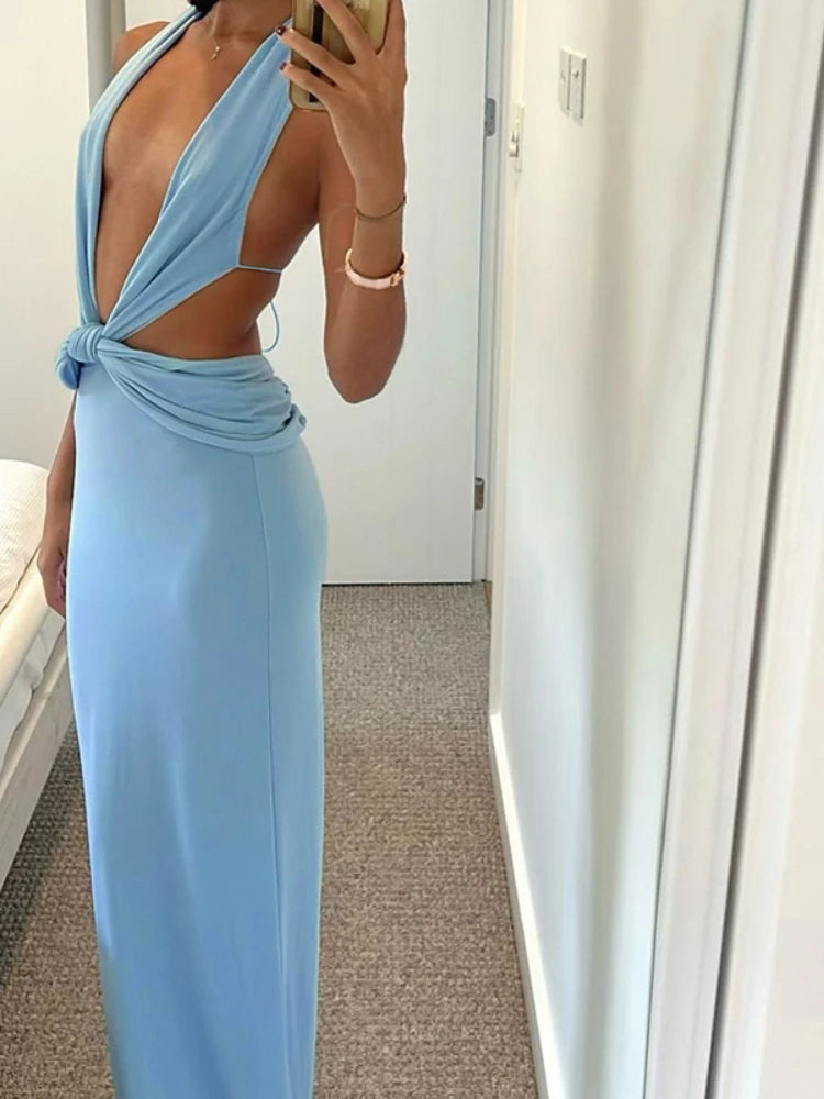 Elegant Backless Halter Bodycon Maxi Dress