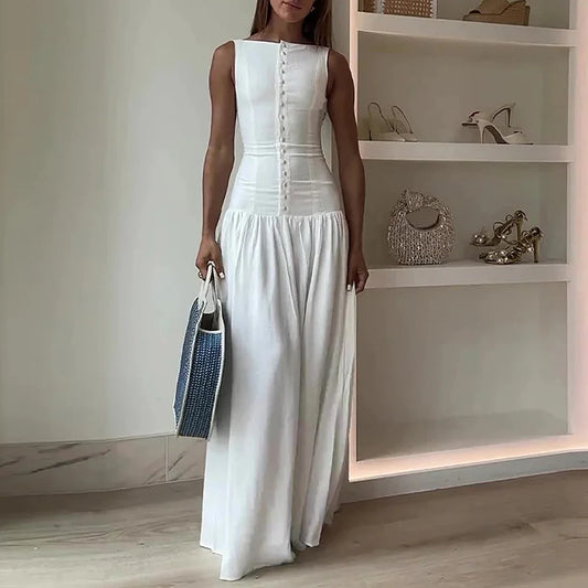 Button Up Low Waist Maxi Dress