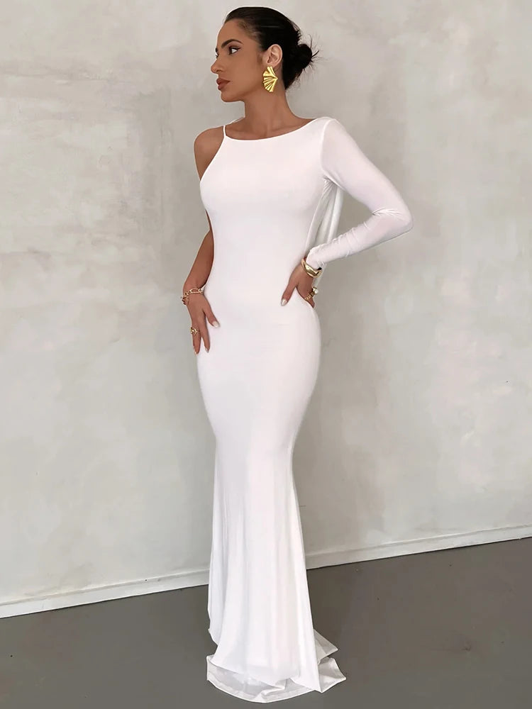 Assymmetric One-Shoulder Long Sleeve  Maxi Dress