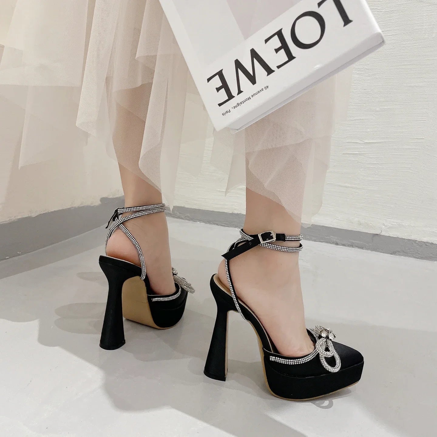 Bowknot Party Pumps Pointed Toe Platform Heel Shoes