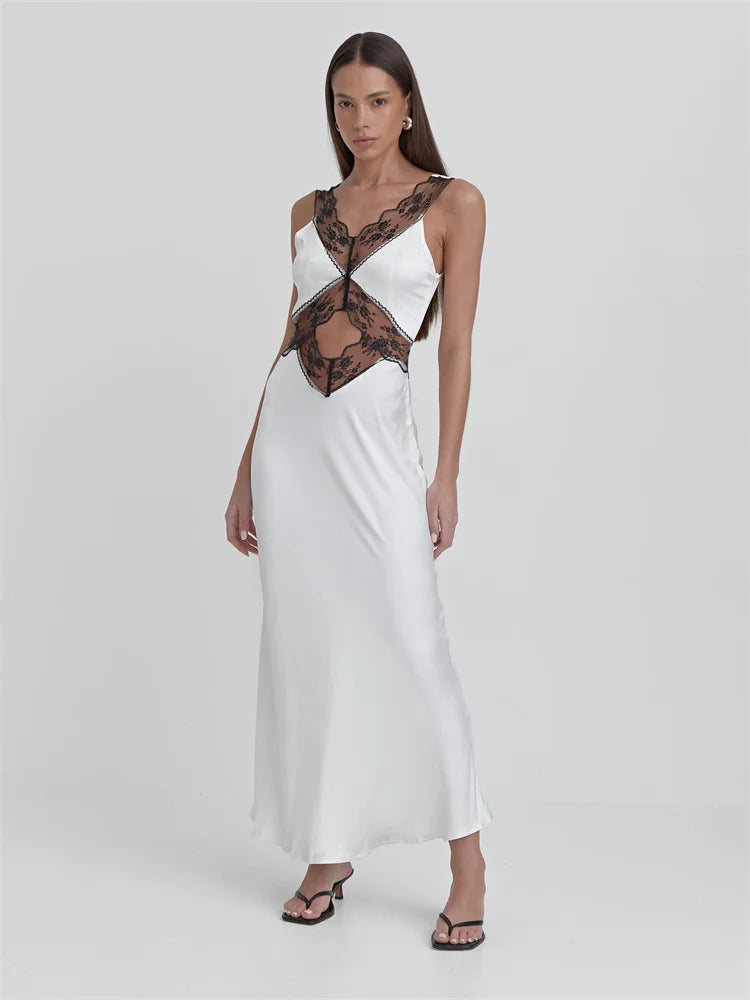 Backless Slip Maxi Dress With Lace