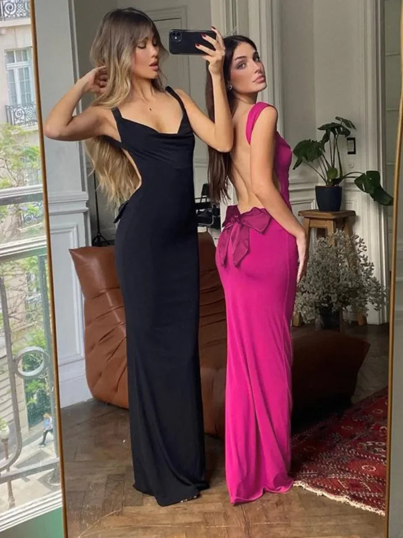 Elegant Sexy Backless Bowknot Long Maxi Evening Dresses