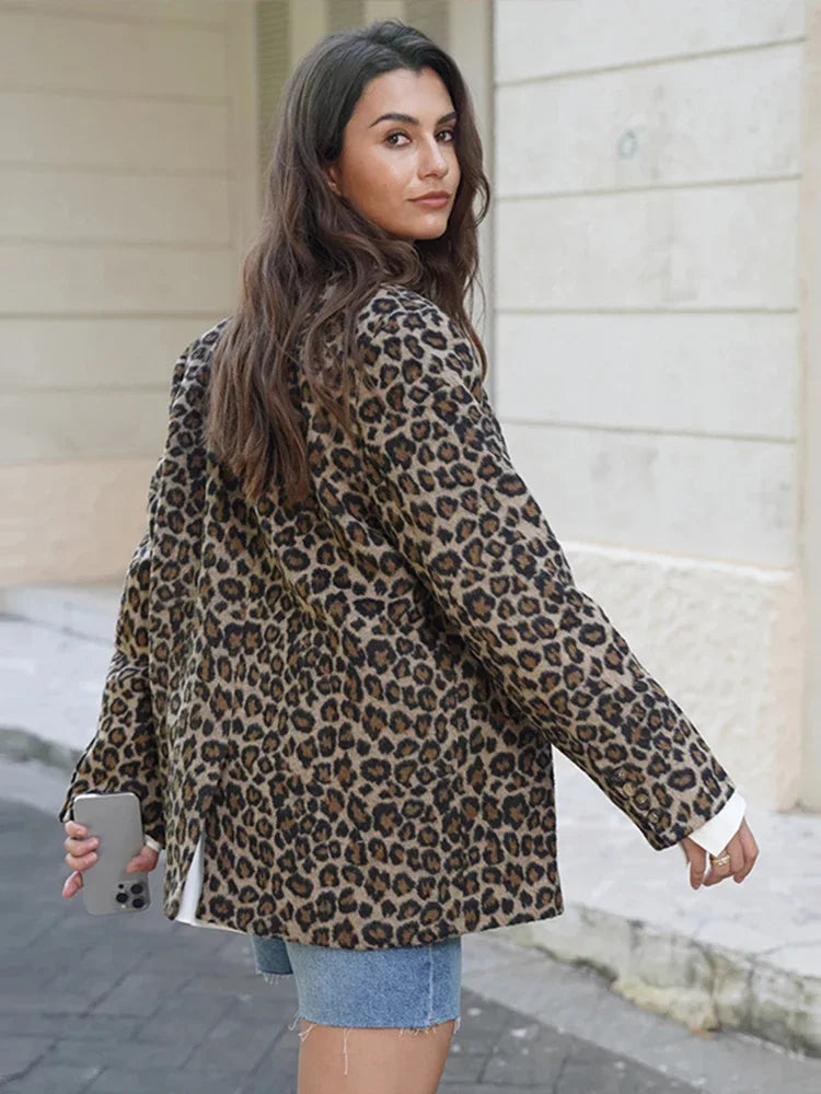 Leopard Print Fur Texture Blazer