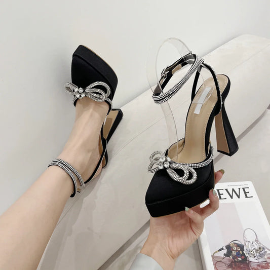 Bowknot Party Pumps Pointed Toe Platform Heel Shoes