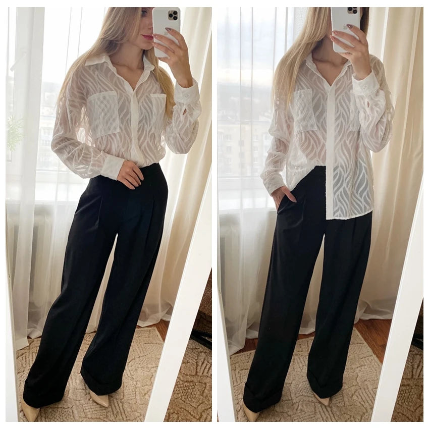 High Waist Pants Pleated Wide Leg