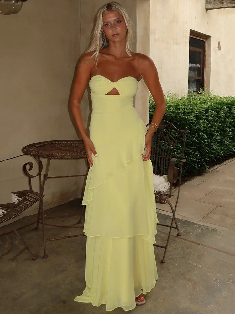 Off-shoulder Strapless Ruffled  Maxi Dress