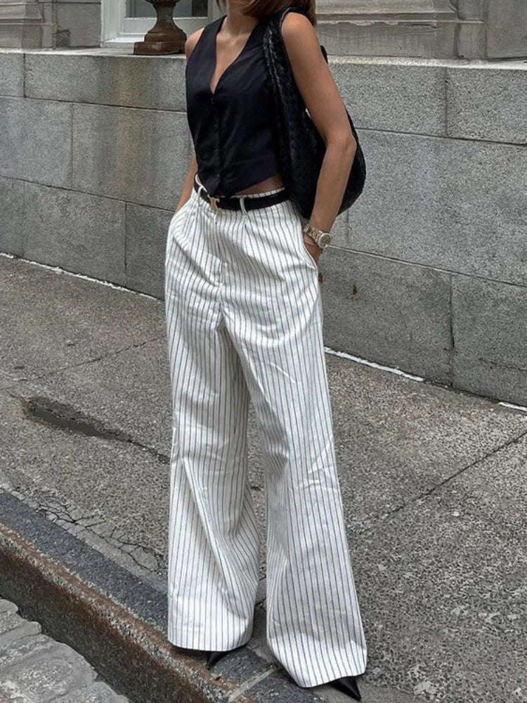 Black White stripe Wide Leg Pants