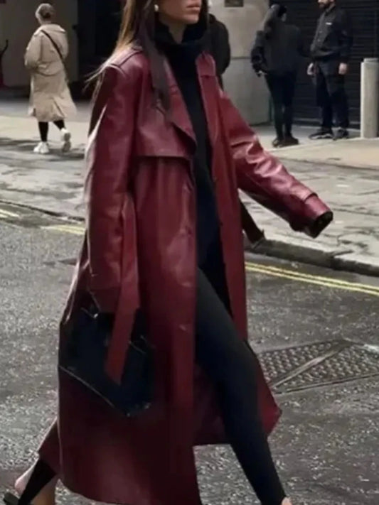 Long Leather Trench Coat