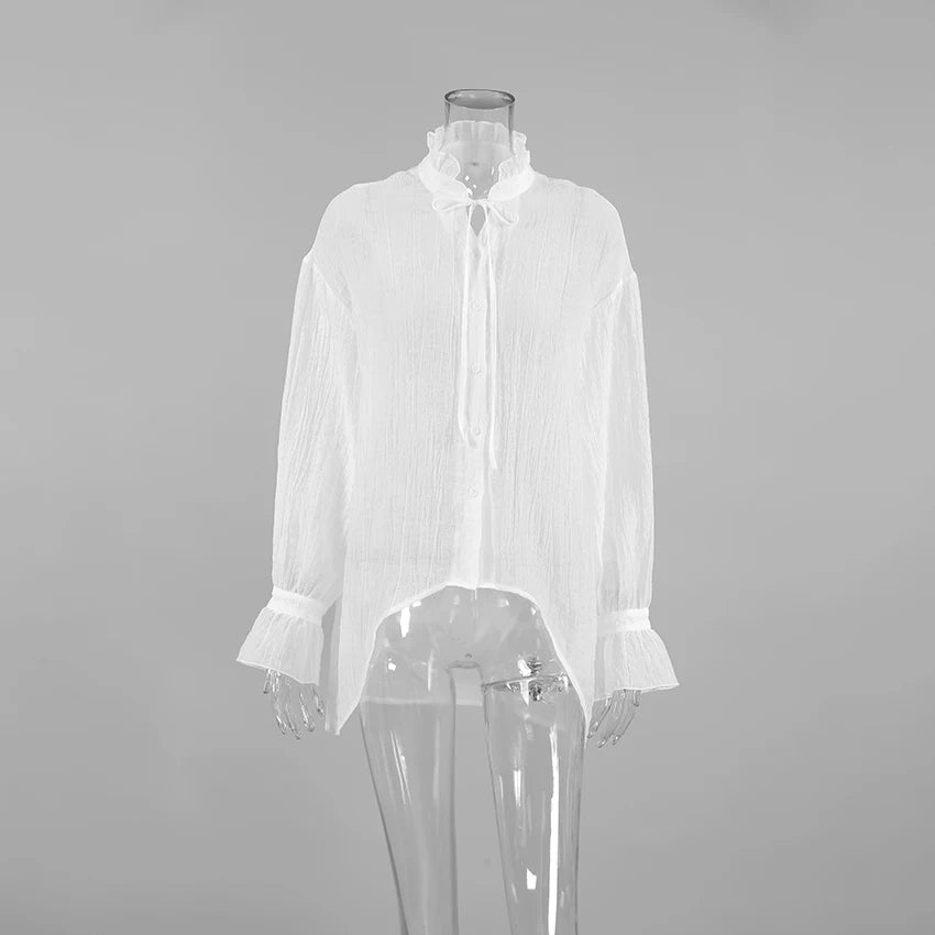 Crepe Oversized Transparent  Lace-Up Shirt