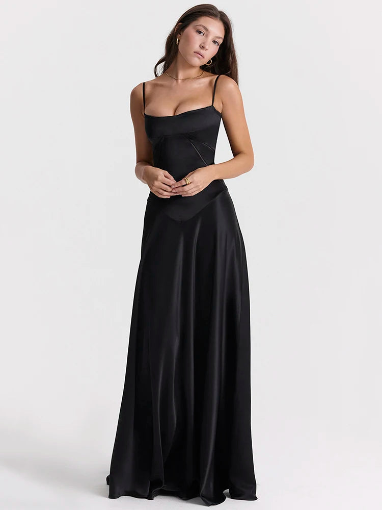 Lace-up Satin Maxi Dress