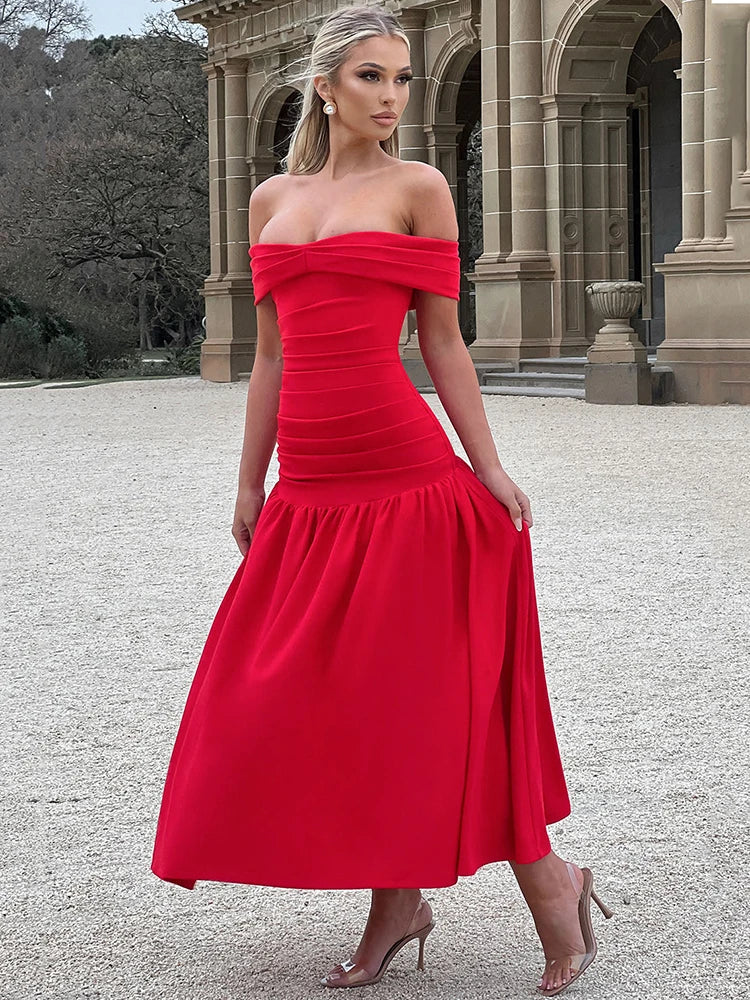 Off-shoulder Backless Sexy Midi Dress