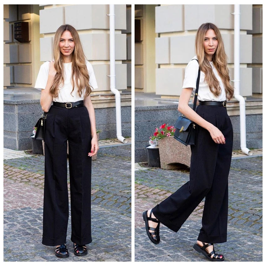 High Waist Pants Pleated Wide Leg