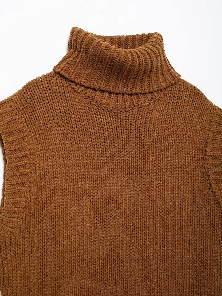 Turtleneck Knitted Vest Sleeveless Sweater