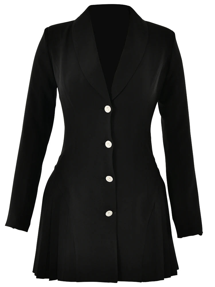 V-neck Single Breasted Pleated Women Blazer Mini Dress