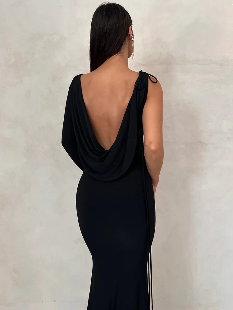 Assymmetric One-Shoulder Long Sleeve Maxi Dress