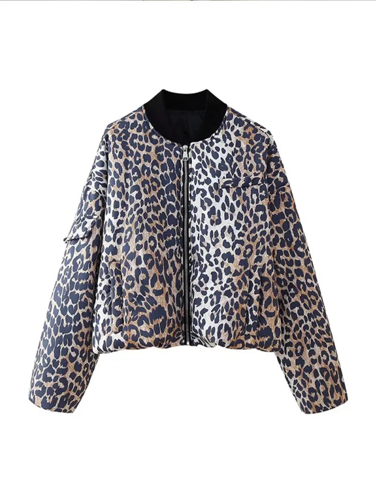 Leopard Printed Oversized Padded Short Jacket