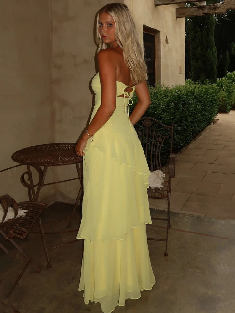 Off-shoulder Strapless Ruffled  Maxi Dress