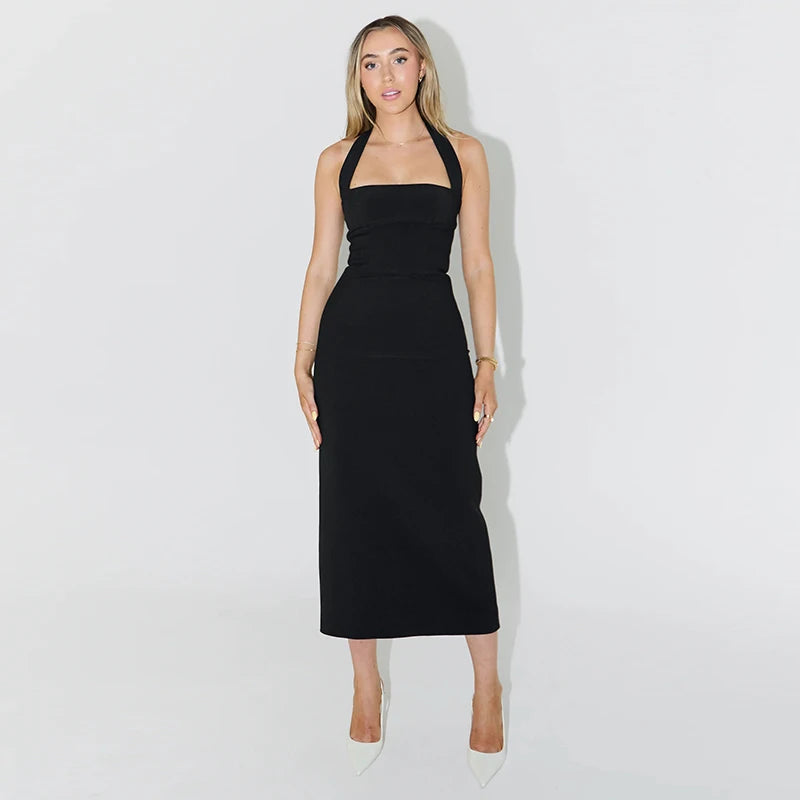 Halter Backless Bodycon Midi Dress