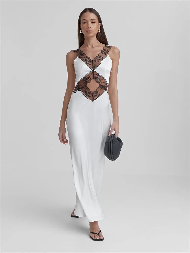 Backless Slip Maxi Dress With Lace