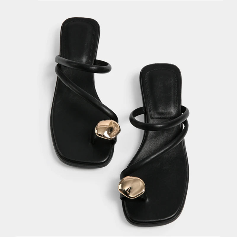 Chunky Low Heel Decorative Ring Sandals