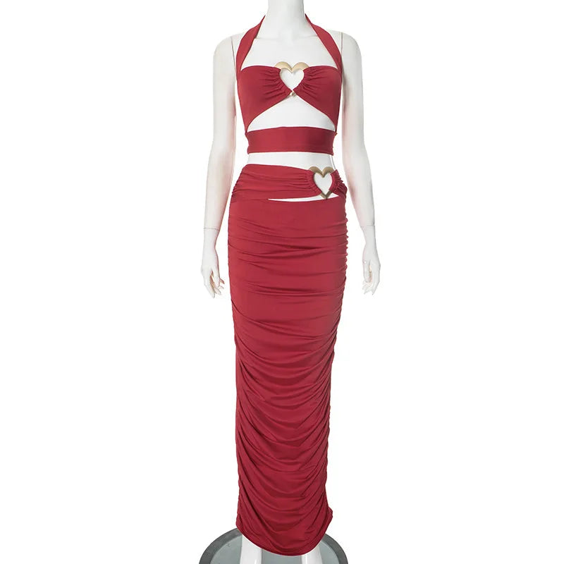 Heart Applique Ruched Two Piece Set